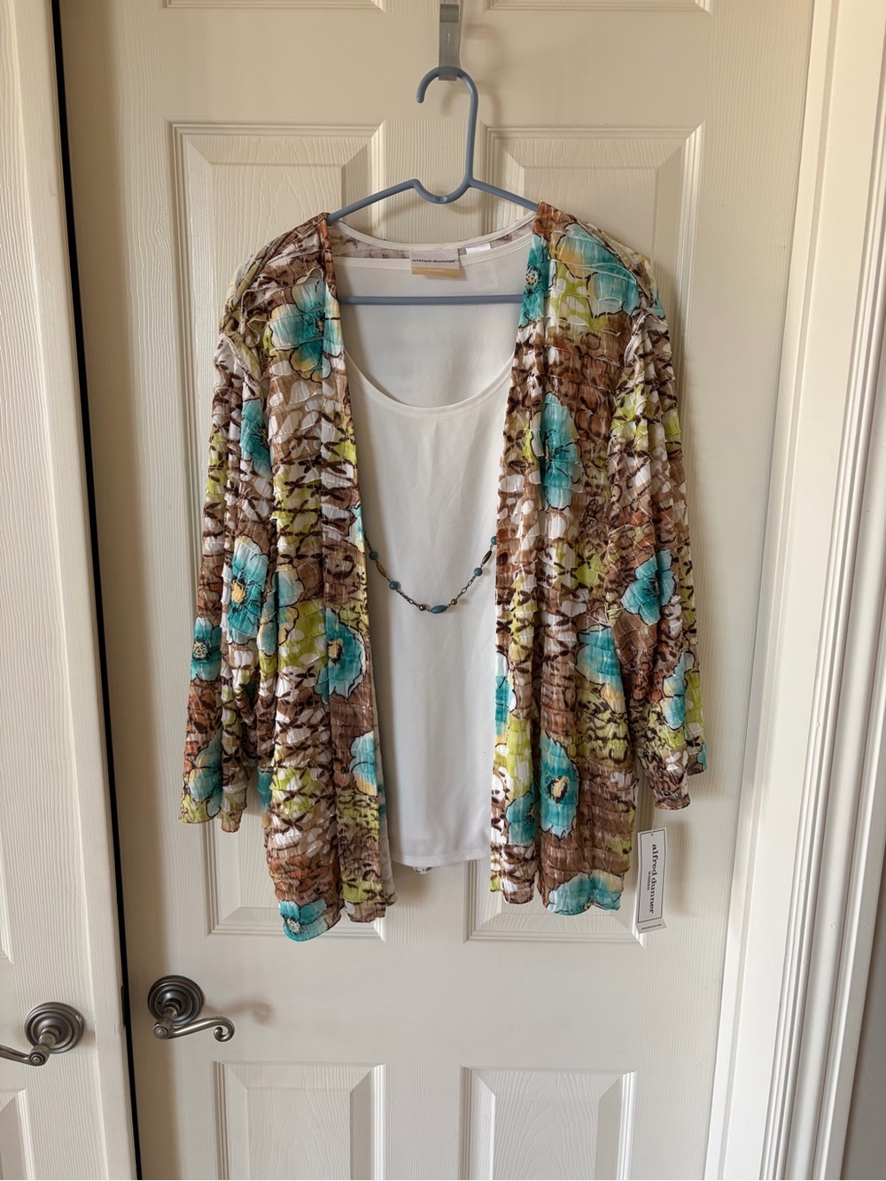 Alfred Dunner Brown and Turquoise Floral Cardigan